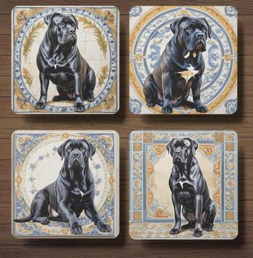 Cane Corso Italiaans tegeltje onderzetters met houder beschikbaar voor biedingen