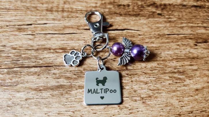 (Sleutel)Hanger Maltipoo RVS met beschermengeltje, Hobby en Vrije tijd, Kralen en Sieraden maken, Nieuw, Hanger, Verzenden