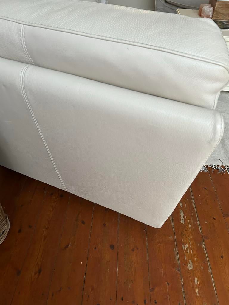 Natuzzi leren bank - wit creme - met gebruikerssporen, Huis en Inrichting, Banken | Bankstellen, Gebruikt, Hoekbank, Leer, Ophalen of Verzenden