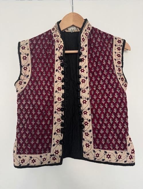 Vintage jaren 70 waistcoat gilet India blockprint, Kleding | Dames, Jurken, Gedragen, Maat 36 (S), Rood, Onder de knie, Verzenden
