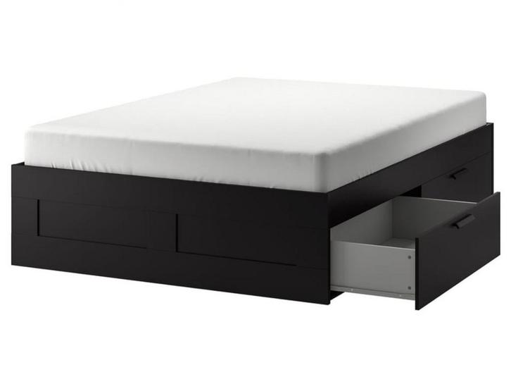 Brimnes 2-persoons bed 140x200 - Zwart, Huis en Inrichting, Slaapkamer | Bedden, Zo goed als nieuw, Tweepersoons, 140 cm, 200 cm