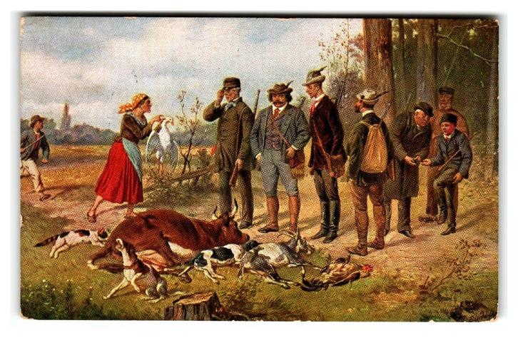 Jachttafereel, Verzamelen, Ansichtkaarten | Themakaarten, Gelopen, Voor 1920, Overige thema's, Verzenden