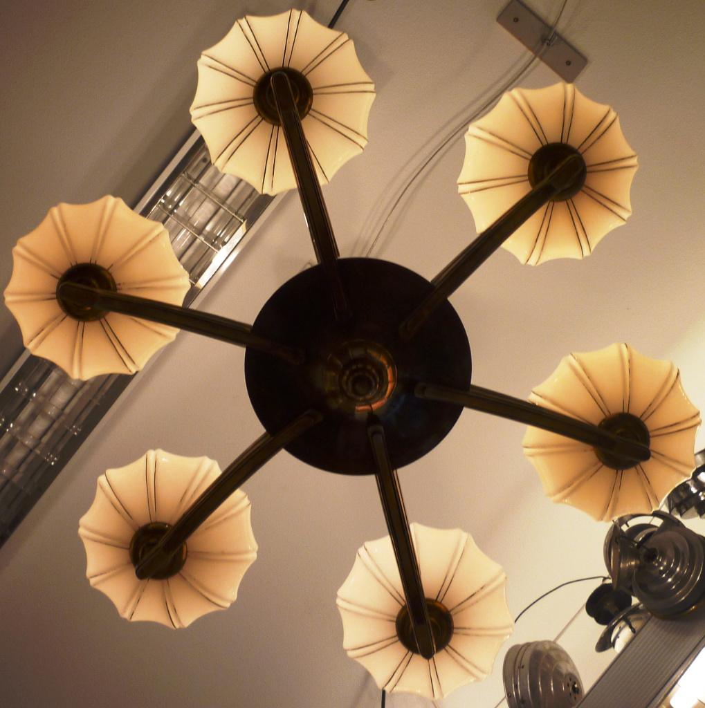 Vintage salonlamp uit de dertiger jaren met 6 kappen., Ophalen of Verzenden