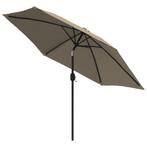 Parasol met LED-verlichting en stalen paal 300 cm taupe, Tuin en Terras, Parasols, Ophalen of Verzenden