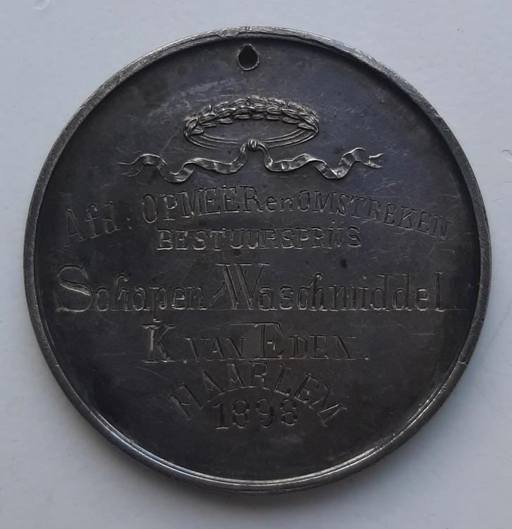 Zilveren penning medaille Maatschappij Landbouw Haarlem 1898, Postzegels en Munten, Penningen en Medailles, Zilver, Ophalen of Verzenden