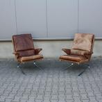 Vintage Swing Lounge Chair | bruin leder | COR |, Ophalen, Gebruikt, 75 tot 100 cm, Metaal