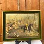 Jacht afbeelding op stof in hout lijst 35,5 x 27,5 (nummer 2, Huis en Inrichting, Minder dan 50 cm, Gebruikt, Ophalen of Verzenden