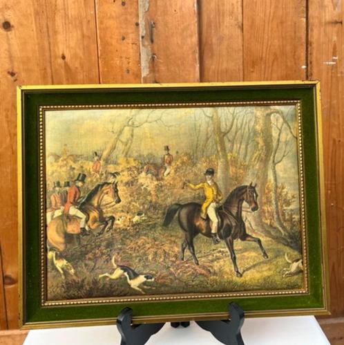 Jacht afbeelding op stof in hout lijst 35,5 x 27,5 (nummer 2, Huis en Inrichting, Woonaccessoires | Schilderijen, Tekeningen en Foto's