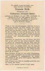 Francis Strik 1894 Berghem + 1964 Eindhoven, 70 jaar oud, Verzamelen, Bidprentjes en Rouwkaarten, Verzenden