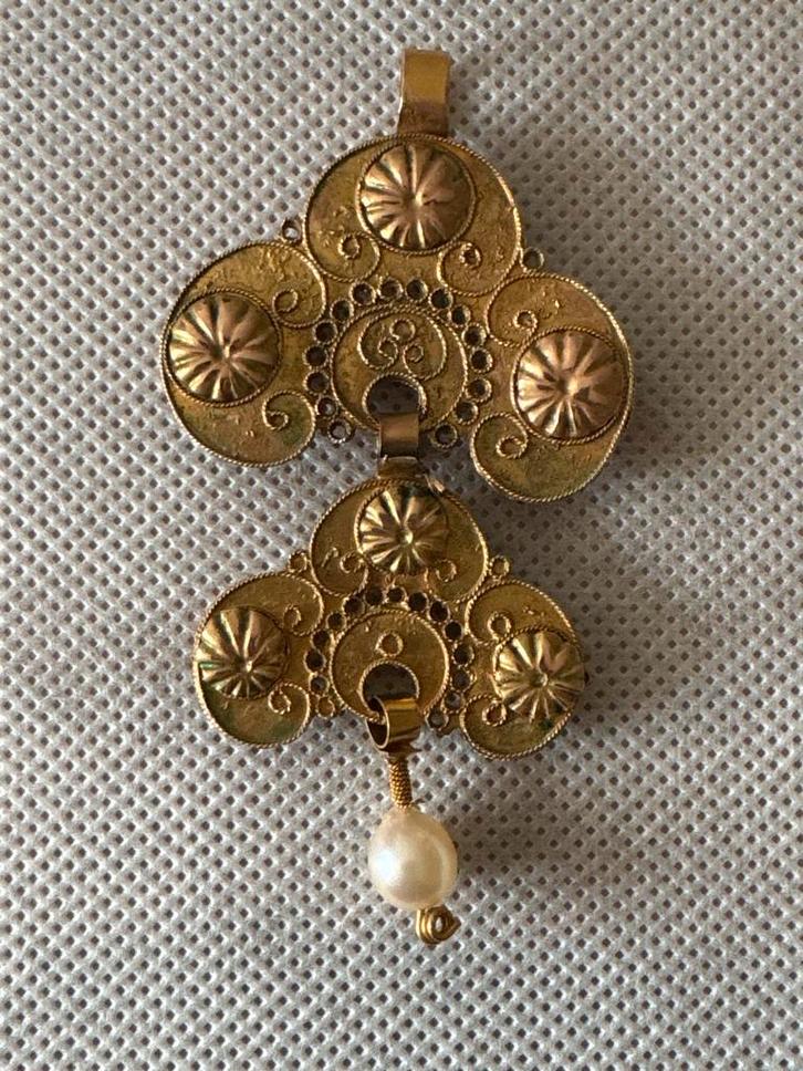 Vintage Gouden Hanger met Parel (streeksierraad), Sieraden, Tassen en Uiterlijk, Antieke sieraden, Hanger, Goud, Met edelsteen