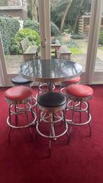 Complete set Amerikaanse statafel incl 6 barkrukken- Bel Air, Ophalen, Metaal of Aluminium, Rond, Zo goed als nieuw