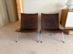 2 Poul Kjærholm leren design lounge stoelen, Ophalen, Gebruikt, Minder dan 75 cm, Leer