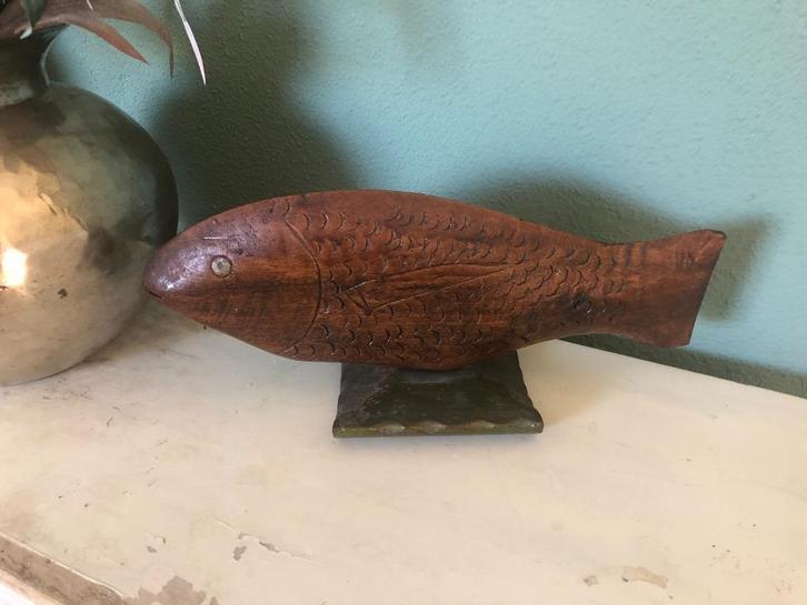 Decoratief houten beeld van een vis, handgesneden, Antiek en Kunst, Kunst | Beelden en Houtsnijwerken, Ophalen of Verzenden