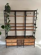 Boekenkast industrieel mangohout, Ophalen, 150 tot 200 cm, Zo goed als nieuw, Met lade(s)