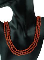 Bloedkoraal antieke ketting zeeuwse knop sluiting zilver, Verzenden, Zilver, Ketting, Met edelsteen