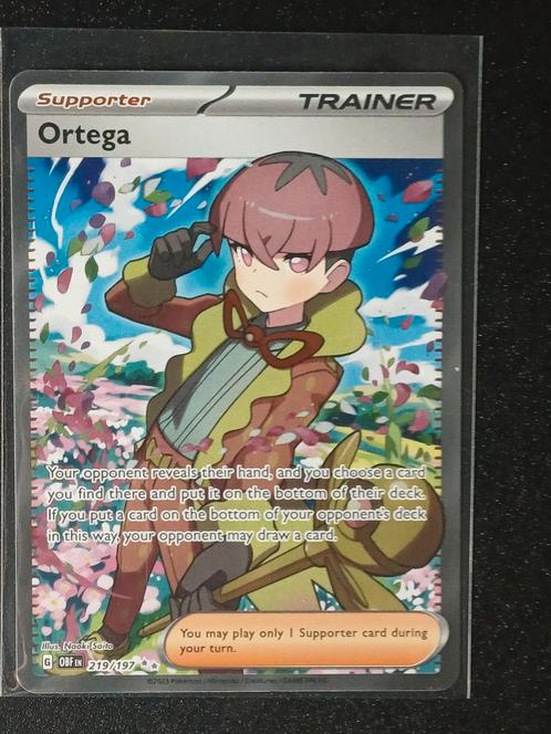 Ortega Full Art Trainer 219/197 Obsidian Flames, Hobby en Vrije tijd, Verzamelkaartspellen | Pokémon, Zo goed als nieuw, Losse kaart