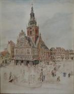 Kaasmarkt Alkmaar aquarel - 1e helft 20 ste eeuw - 50x40 cm, Ophalen