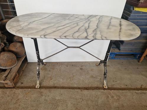 Marmeren bistro tafel 120 x 60cm met gietijzeren frame, Tuin en Terras, Tuintafels, Gebruikt, Ovaal, Overige materialen, Ophalen