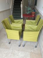 4 eetkamerstoelen op wieltjes leuning echt leer per stuk, Huis en Inrichting, Stoelen, Ophalen, Overige kleuren, Zo goed als nieuw