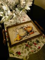 Vintage dienblad met tegelinleg, Ophalen, Gebruikt, Rechthoekig, Hout