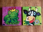 Koe en kikker: Lutz Mauder schilderij - 2 stuks, Overige materialen, Minder dan 50 cm, Ophalen of Verzenden, Zo goed als nieuw