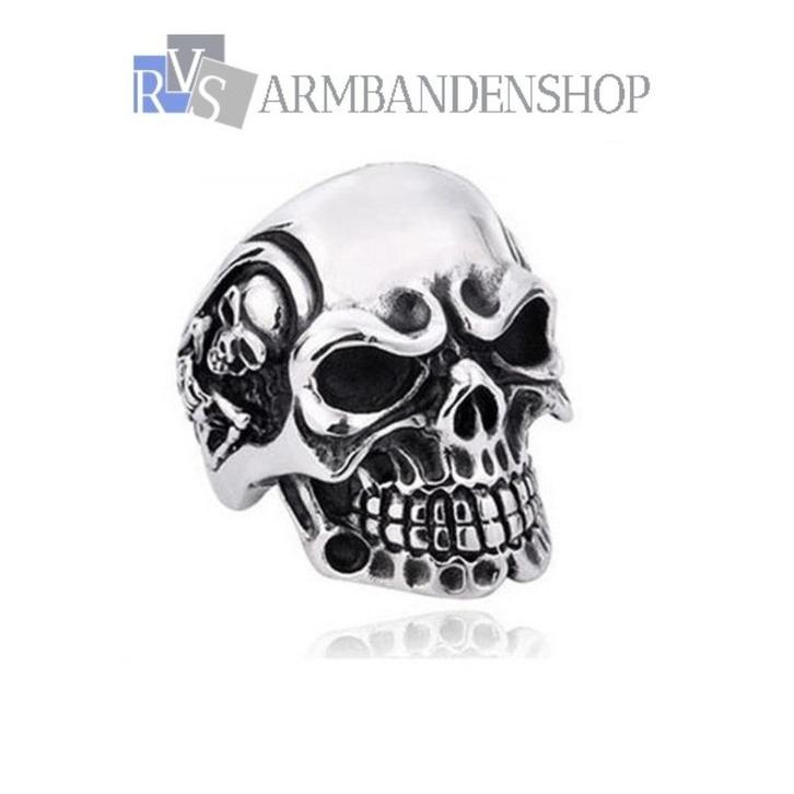 Rvs Skull biker ring doodshoofd ring gothic bikers doodskop, Sieraden, Tassen en Uiterlijk, Ringen, Nieuw, Dame of Heer, Zilver