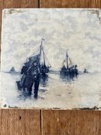 Antieke tegel met vissers-boten, Antiek en Kunst, Ophalen of Verzenden