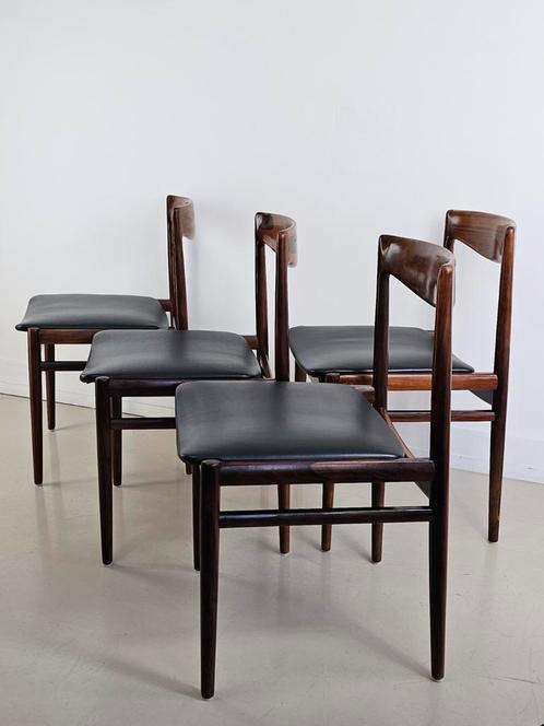 Vintage stoelen 4 stuks palissander en zwart skaileer, Huis en Inrichting, Stoelen, Gebruikt, Vier, Bruin, Ophalen
