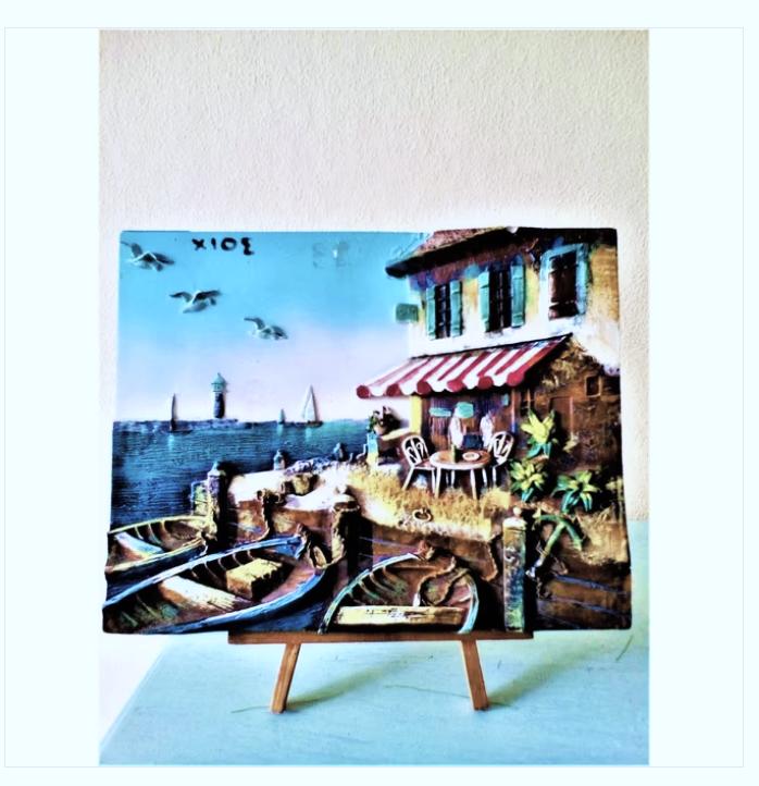 3D schilderij mediterrane op ezel 18 x 23 x2 cm, Minder dan 50 cm, Gebruikt, Oorspronkelijke maker, Ophalen of Verzenden