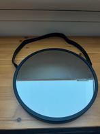Zwarte Ronde Spiegel met Leren Band, Ophalen, Minder dan 50 cm, Rond, Zo goed als nieuw