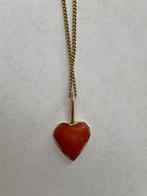 Gouden 14 karaat hanger met bloedkoraal hartje, Ophalen of Verzenden, Nieuw, Goud, Hart