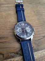 Tommy Hilfiger - Groot heren horloge - Blauw gestreepte bnd, Staal, Staal, Tommy@tommy.nl, Ophalen of Verzenden