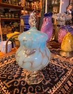 Vintage glazen vaas opaline en turkoois wervelend patroon., Ophalen of Verzenden