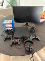 Playstation 4, 2 controllers, gaming monitor+games & headset, Ophalen, Gebruikt, Zwart, Met 2 controllers