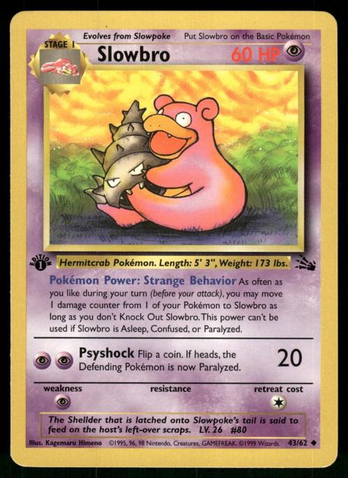 Slowbro 43/62 - Fossil (1st edition), Hobby en Vrije tijd, Verzamelkaartspellen | Pokémon, Gebruikt, Losse kaart, Verzenden