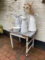 Oud houten tafeltje met zinken blad brocant,vintage, Ophalen