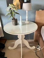 Ikea tafeltje wit met glasplaat., Ophalen, Gebruikt, Rond, 75 cm of meer
