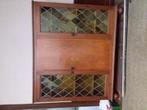 Eiken Houten boekenkast met glas in lood, Huis en Inrichting, Ophalen, 50 tot 100 cm, Glas, 150 tot 200 cm