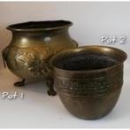 Twee Koperen Buiten / Binnen potten met Patina, Tuin, Rond, Gebruikt, Ophalen of Verzenden