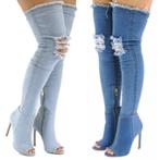 Overknee denim laarzen (knie hoge hakken spijker stiletto), Kleding | Dames, Schoenen, Verzenden, Nieuw, Blauw, Hoge laarzen