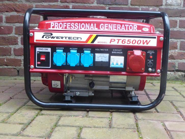 Te koop aggregaat powerertech 6.5 PK, Doe-het-zelf en Verbouw, Aggregaten, Gebruikt, Benzine, Minder dan 5 kVA, Ophalen