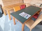 Antieke tafel beukenhout met linoleum blad, 4 tot 6 stoelen, Gebruikt, Ophalen