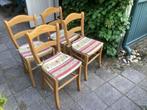 Vier eetkamerstoelen, grenen, Huis en Inrichting, Stoelen, Ophalen, Riet of Rotan, Gebruikt, Bruin