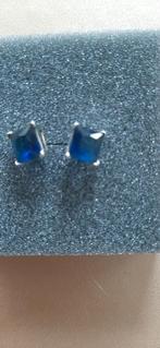zilveren oorbellen met donkerblauwe steentjes, Ophalen of Verzenden, Gebruikt, Blauw, Zilver