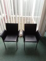 Zwarte lederen stoelen (2 stuks), Huis en Inrichting, Stoelen, Ophalen, Gebruikt, Zwart, Twee
