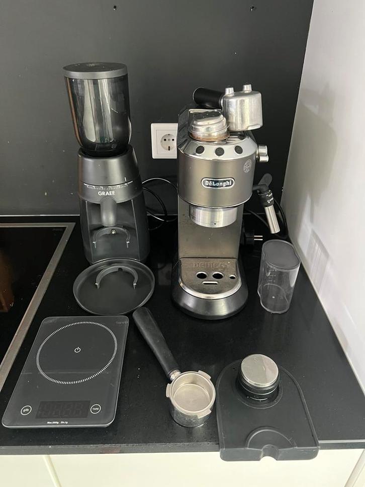 Complete Barista (cappuccino) set | DeLonghi Dedica | Graef, Witgoed en Apparatuur, Koffiezetapparaten, Zo goed als nieuw, Gemalen koffie