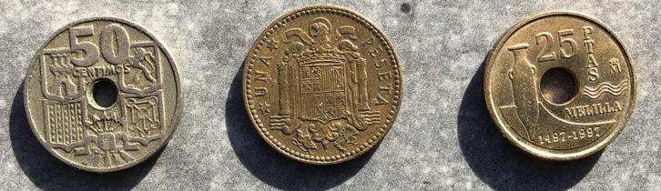 Munten Spanje 1947, 1949 en 1997, Postzegels en Munten, Munten | Europa | Niet-Euromunten, Overige landen, Ophalen of Verzenden