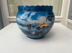 Blauwe vintage bloempot met gouden details, Antiek en Kunst, Ophalen of Verzenden