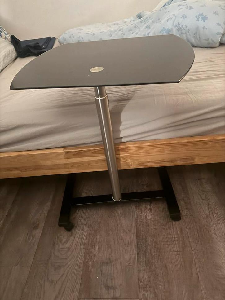 Verstelbare Bijzettafel Glas, Huis en Inrichting, Tafels | Bijzettafels, Gebruikt, Overige vormen, 45 tot 60 cm, Minder dan 55 cm