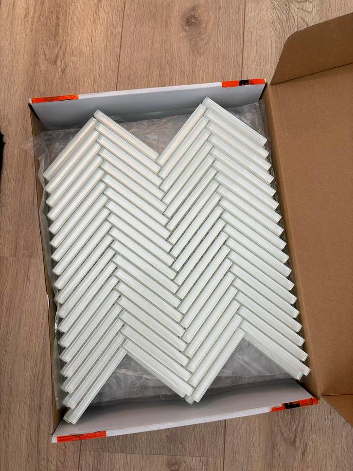 Glazen Visgraat Mozaïek Tegels, Doe-het-zelf en Verbouw, Tegels, Nieuw, Wandtegels, Overige materialen, 20 tot 40 cm, 20 tot 40 cm